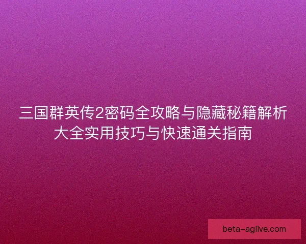 三国群英传2密码全攻略与隐藏秘籍解析大全实用技巧与快速通关指南