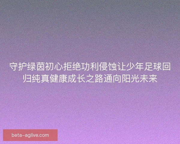 守护绿茵初心拒绝功利侵蚀让少年足球回归纯真健康成长之路通向阳光未来